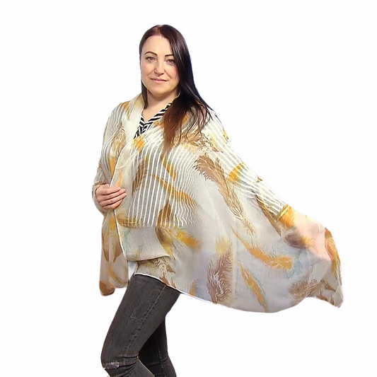 Šála-šátek s Motivem pera, bílá, 90 cm x 180 cm | -80% Akce na Šperky