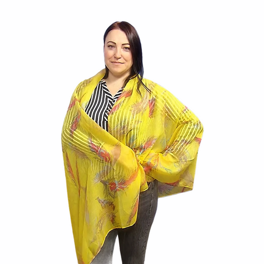 Šála-šátek s Motivem pera, žlutá, 90 cm x 180 cm | -80% Akce na Šperky