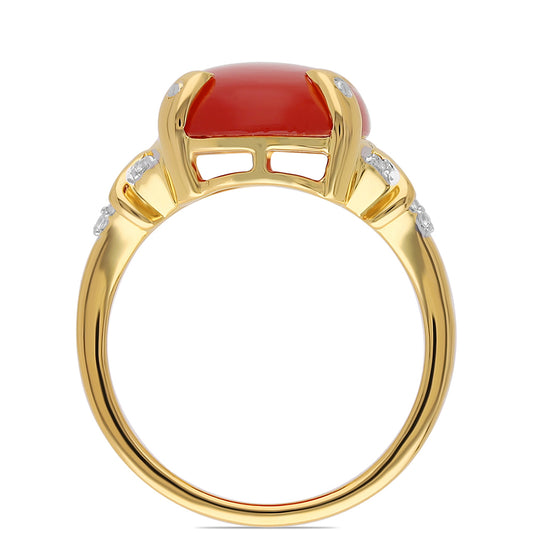 Pozlacený Stříbrný Prsten s Červeným Onyxem a Bílým Topazem