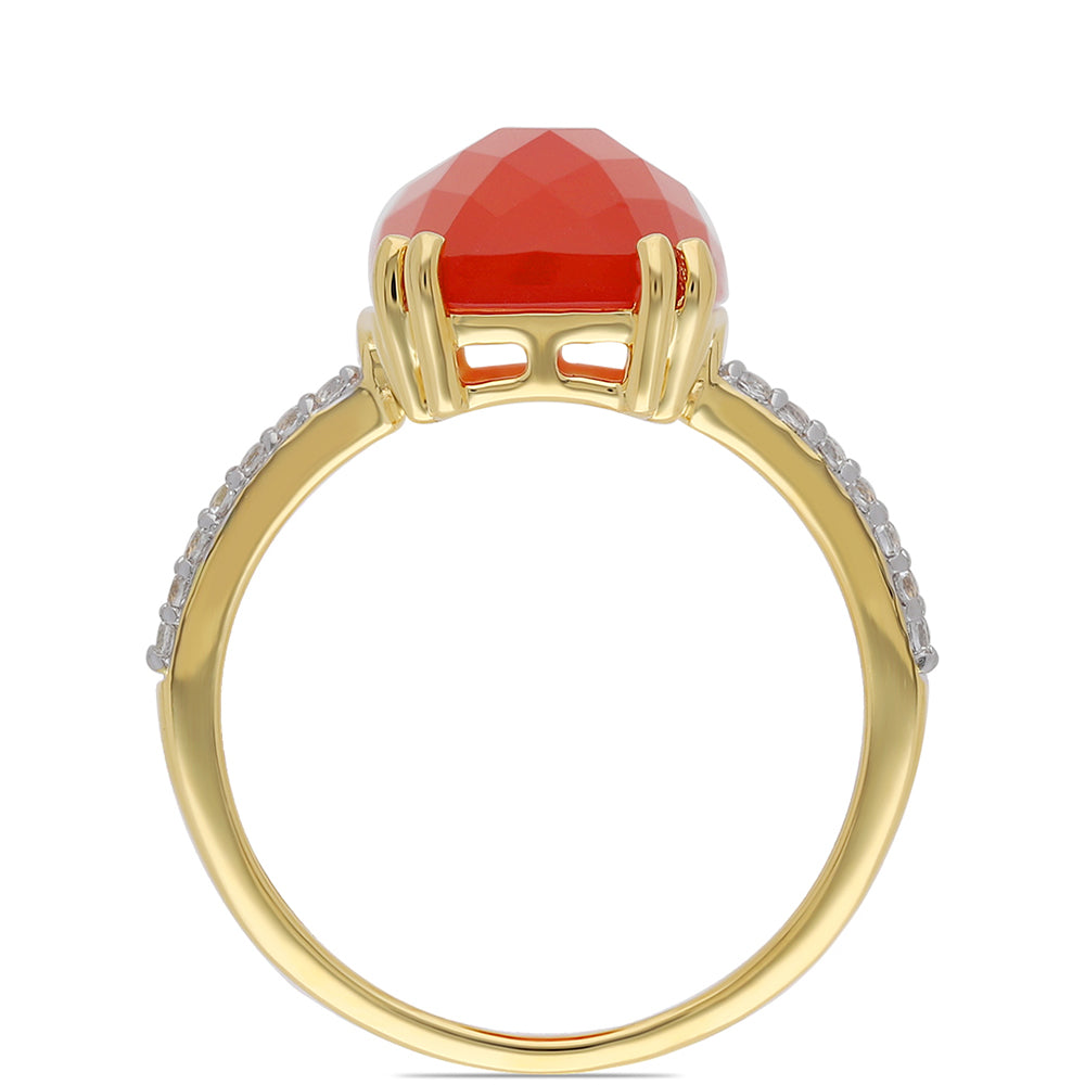Pozlacený Stříbrný Prsten s Červeným Onyxem a Bílým Topazem