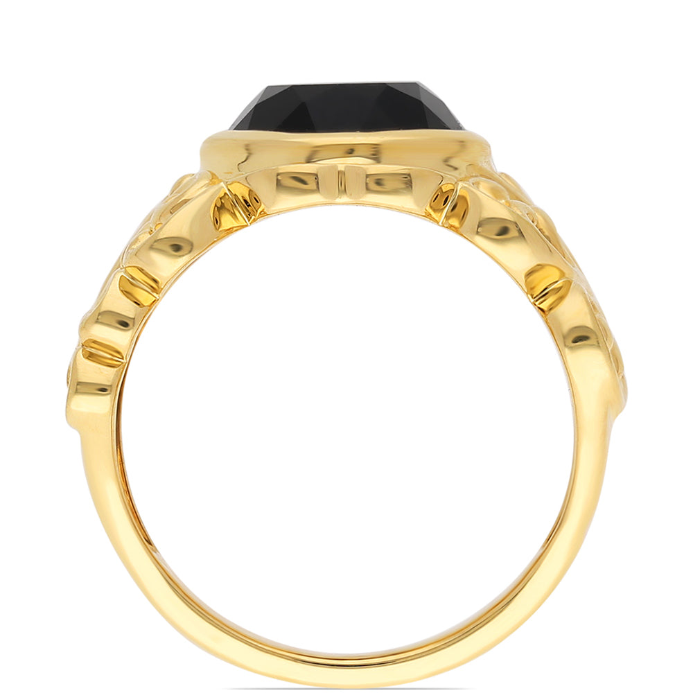 Pozlacený Stříbrný Prsten s Černým Onyxem