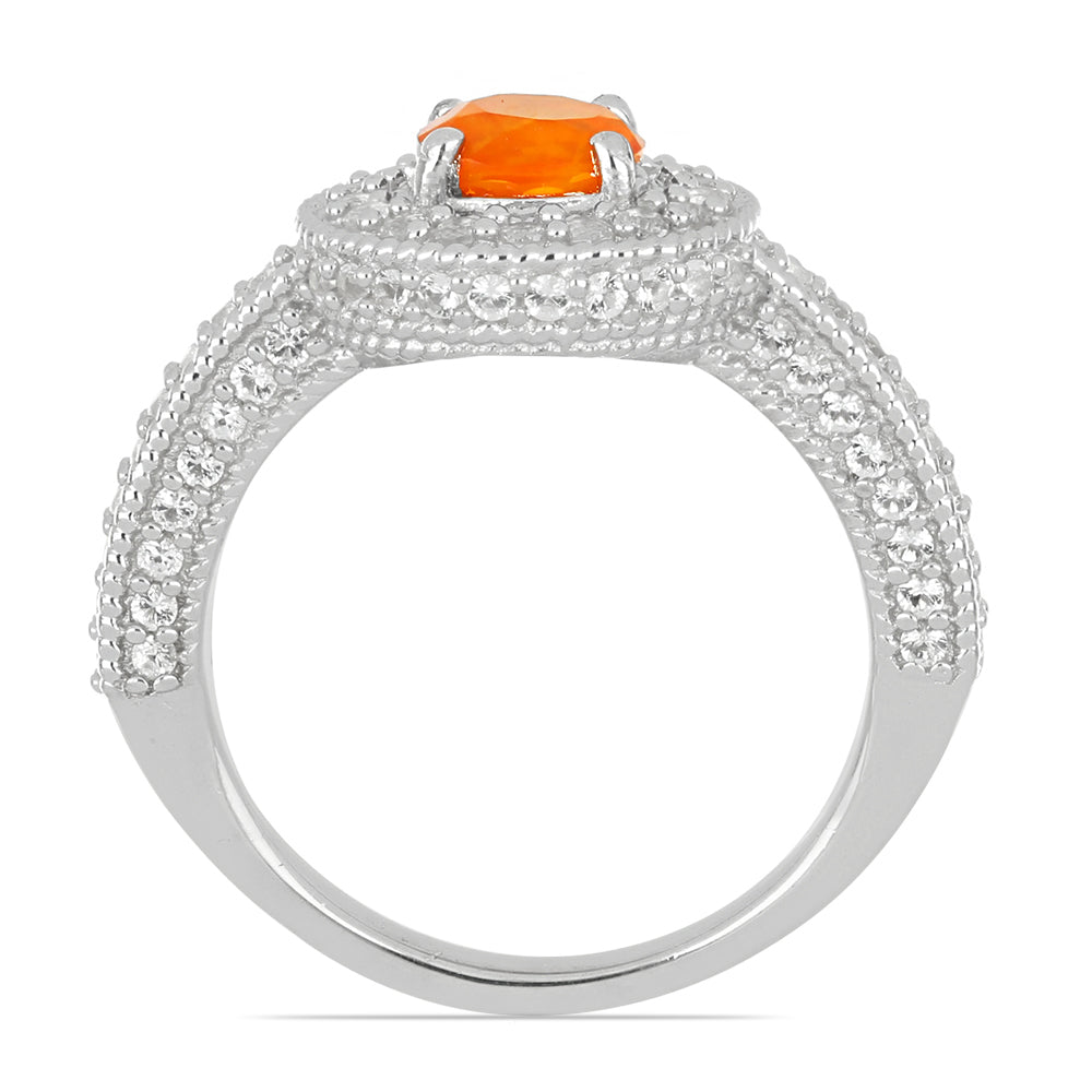 Stříbrný Prsten s Oranžovým Opálem Lega Dembi a Bílým Topazem | -80% Akce na Šperky