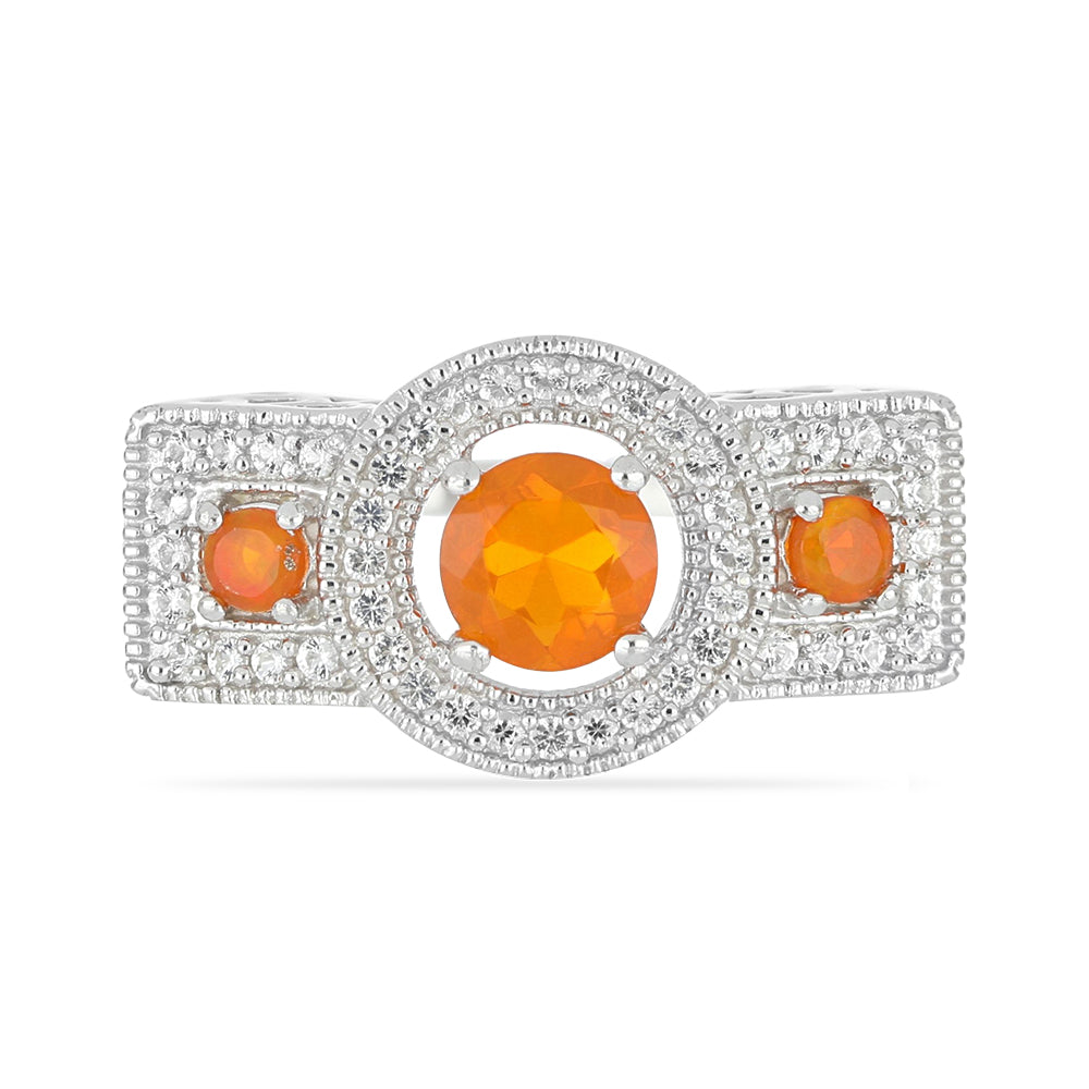 Stříbrný Prsten s Oranžovým Opálem Lega Dembi a Kolumbijským Bílým Zirkonem | -80% Akce na Šperky
