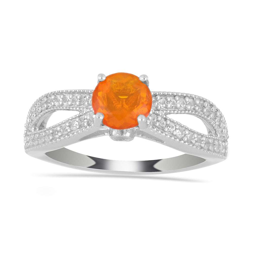 Stříbrný Prsten s Etiopským Oranžovým Opálem a Bílým Topazem | -80% Akce na Šperky