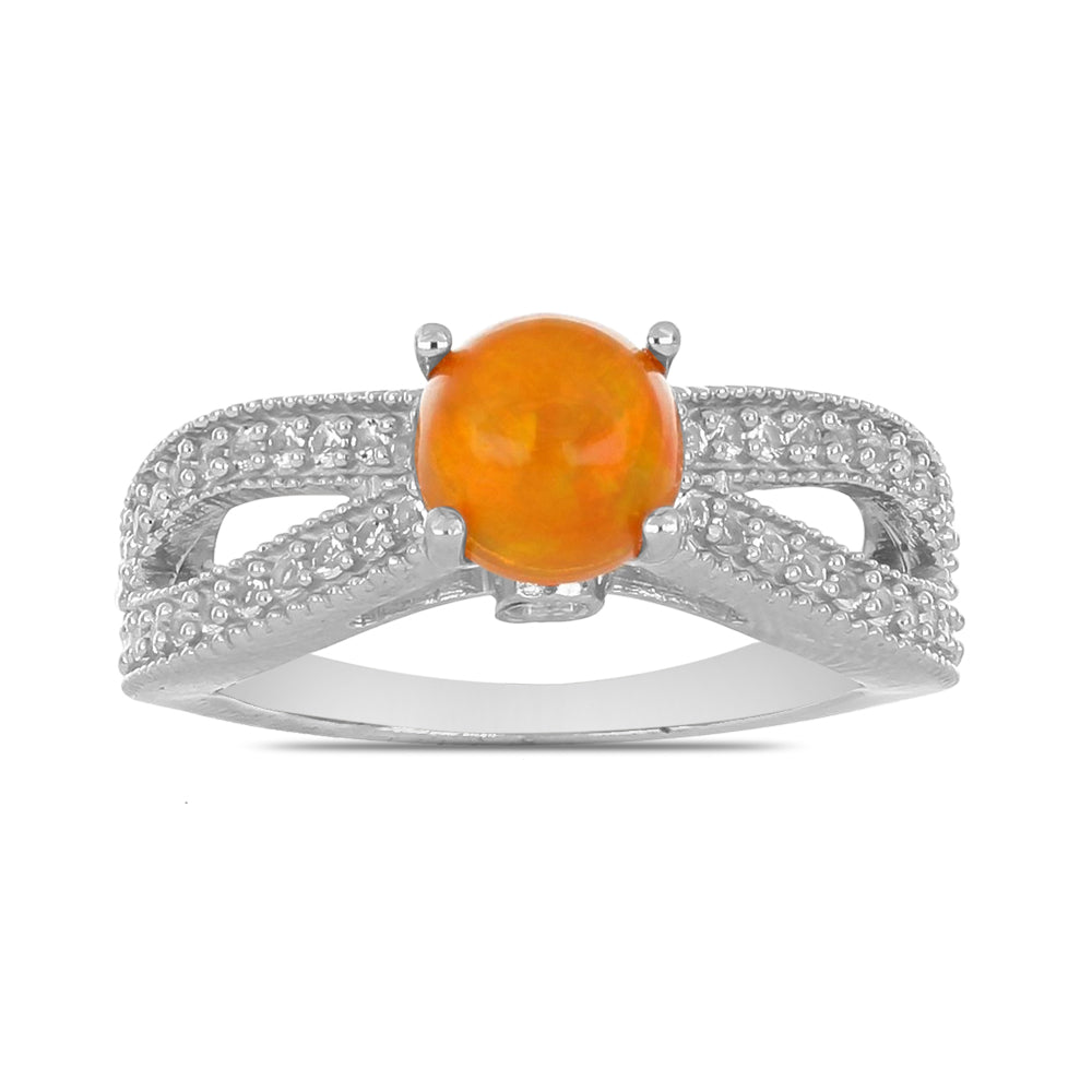 Stříbrný Prsten s Oranžovým Opálem Lega Dembi a Bílým Topazem | -80% Akce na Šperky
