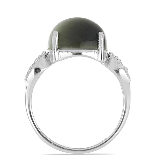 Stříbrný Prsten se Zeleným Kočičím Okem z Antananariva a Bílým Topazem | -80% Akce na Šperky