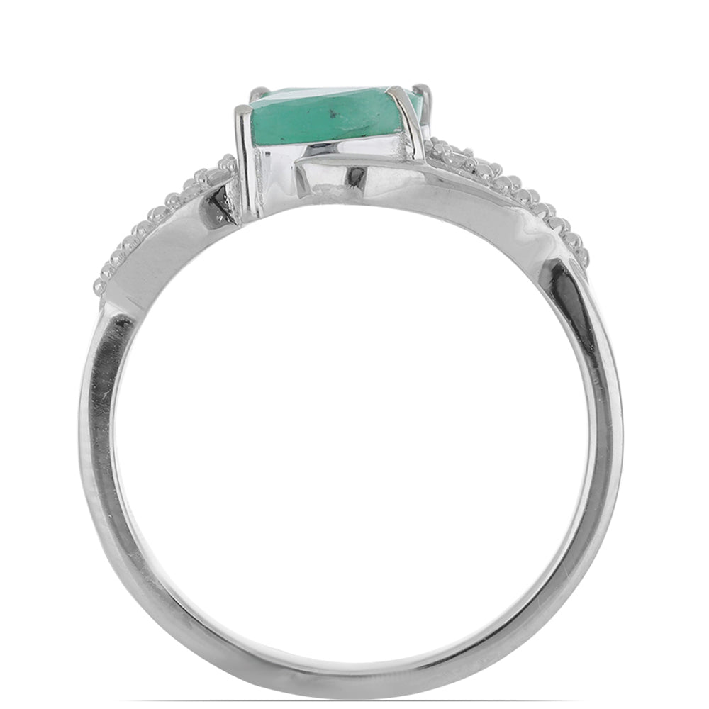 Stříbrný Prsten s Brazilským Smaragdem a Bílým Diamantem