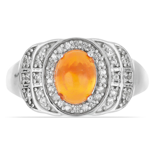 Stříbrný Prsten s Oranžovým Opálem z Lega Dembi a Bílým Topazem