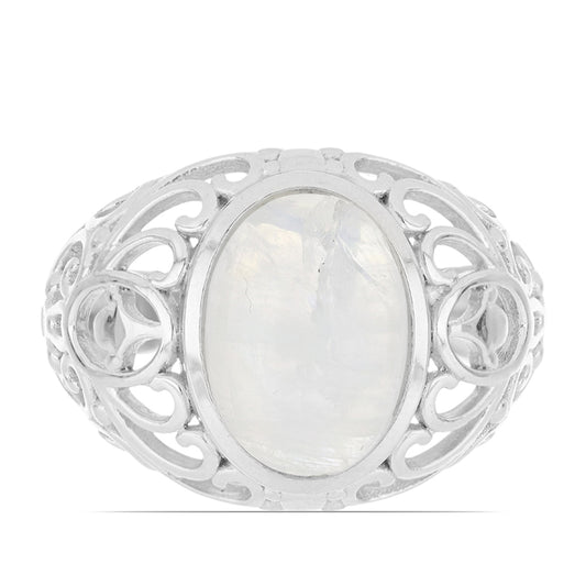 Stříbrný Prsten s Duhovým Měsíčním Kamenem