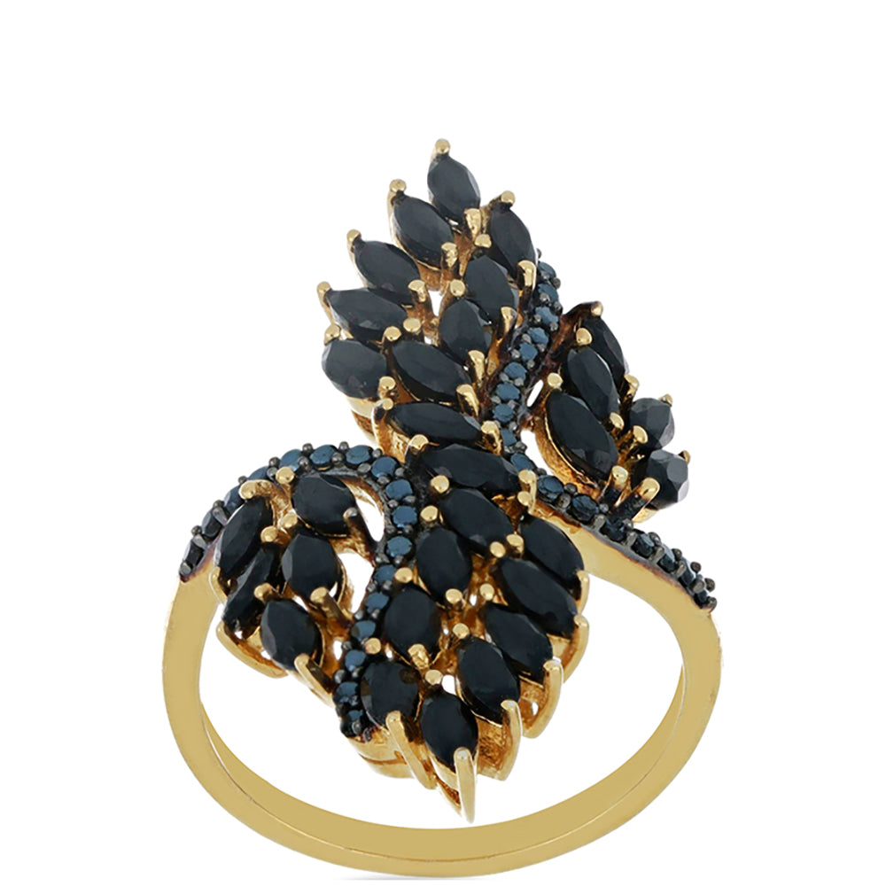 Pozlacený Stříbrný Prsten s Černým Spinelem z Horského Badachšánu