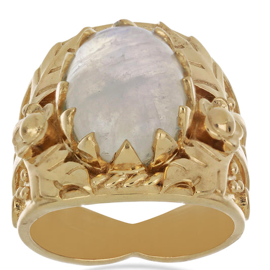 Pozlacený Stříbrný Prsten s Duhovým Měsíčním Kamenem z Grant County