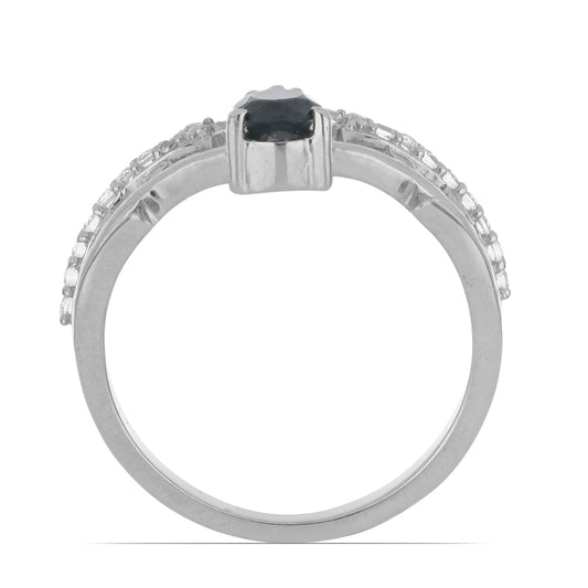 Stříbrný Prsten s Černým Suwarským Onyxem a Bílým Topazem