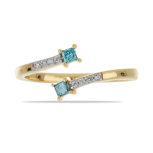 Pozlacený Stříbrný Prsten s Modrým Diamantem a Přírodním Bílým Zirkonem