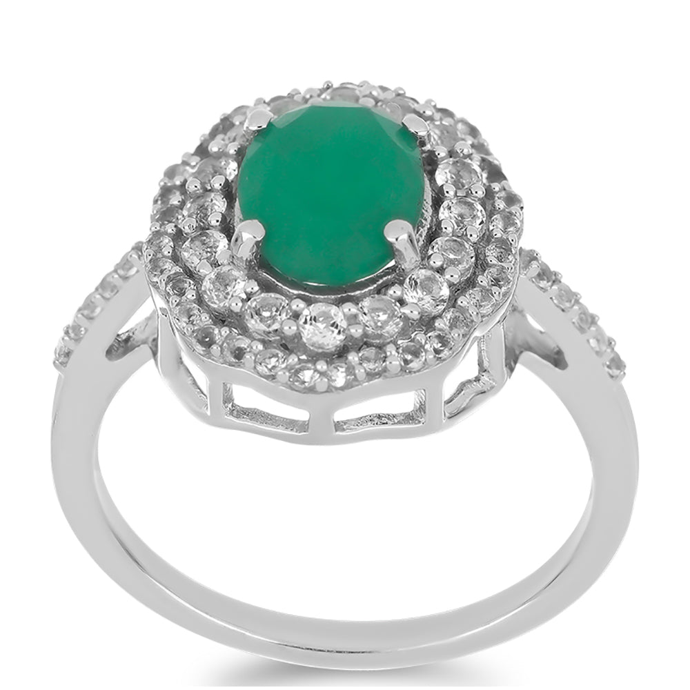 Stříbrný Prsten s Brazilským Smaragdem a Bílým Topazem