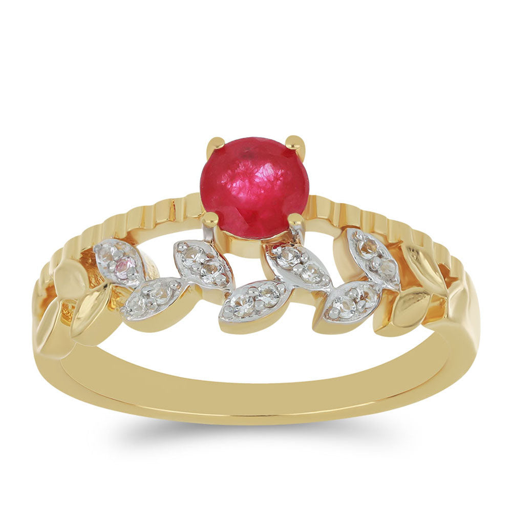 Pozlacený Stříbrný Prsten s Červeným Achátem a Bílým Topazem