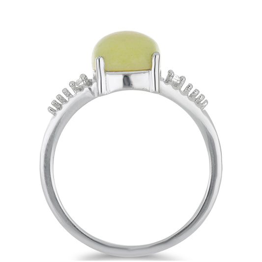 Stříbrný Prsten se Žlutým Serpentinem a Bílým Topazem