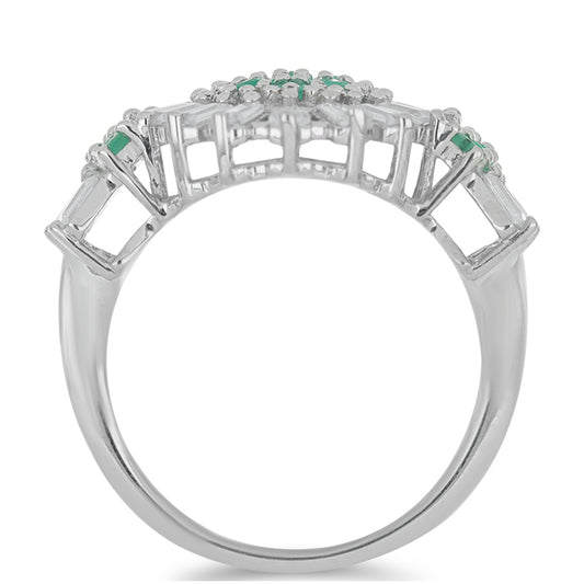 Stříbrný Prsten s Brazilským Smaragdem a Bílým Zirkonem