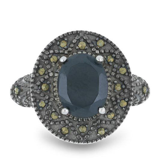 Stříbrný Prsten s Rakouským Markazitem a Černým Spinelem z Horského Badachšánu