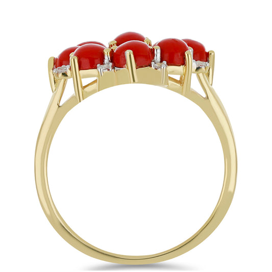 Pozlacený Stříbrný Prsten s Červeným Houbovým Korálem a Bílým Topazem