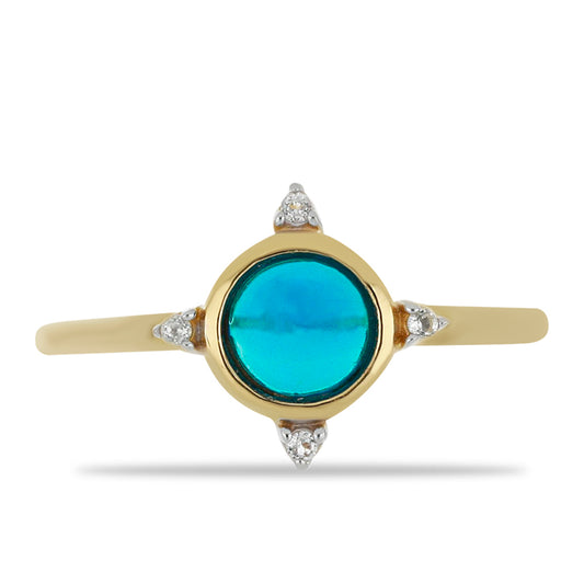 Pozlacený Stříbrný Prsten s etiopským Paraiba modrým opálem a Bílým Topazem