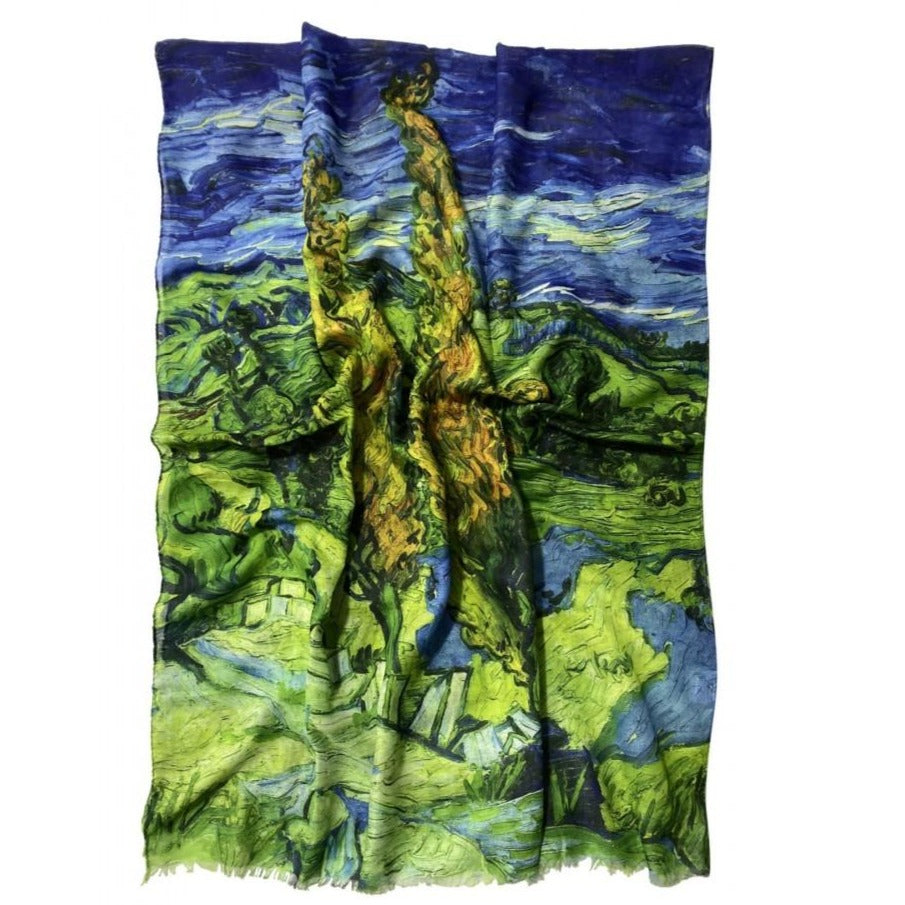 Bavlněná Šála-šátek, 70 cm x 180 cm, Van Gogh - Dva topoly | -80% Akce na Šperky